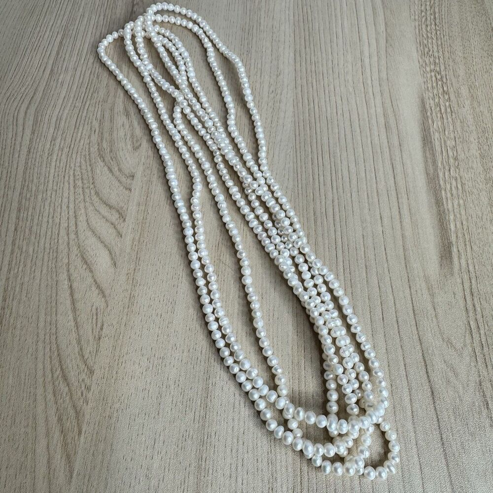 98” inch Cultured Freshwater Pearl Necklace Infinity Endless Heavy